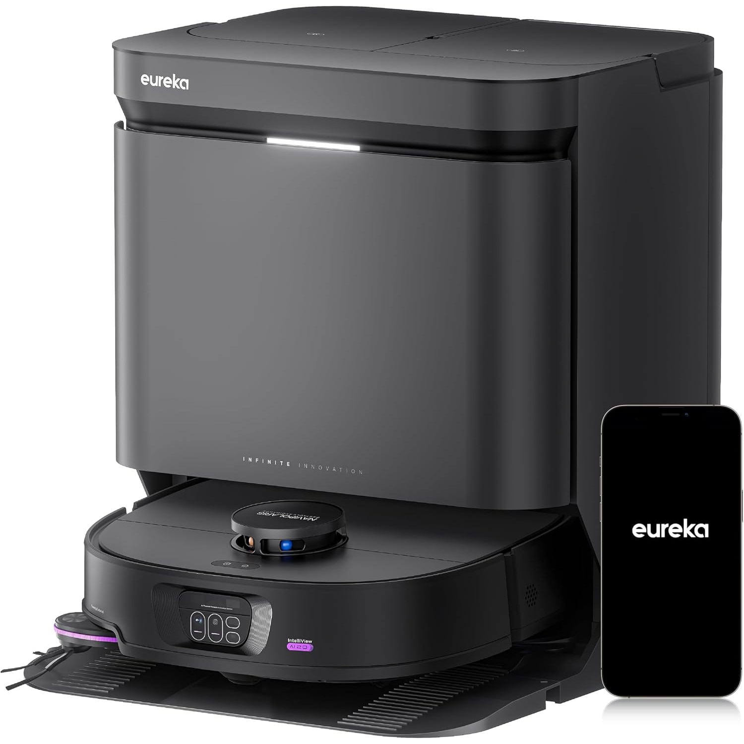 Aspirator Robot Eureka J15 Max Ultra Black, 22000 Pa, Navigație LiDAR, Mop Extensibil, Set cu Stație All-in-One