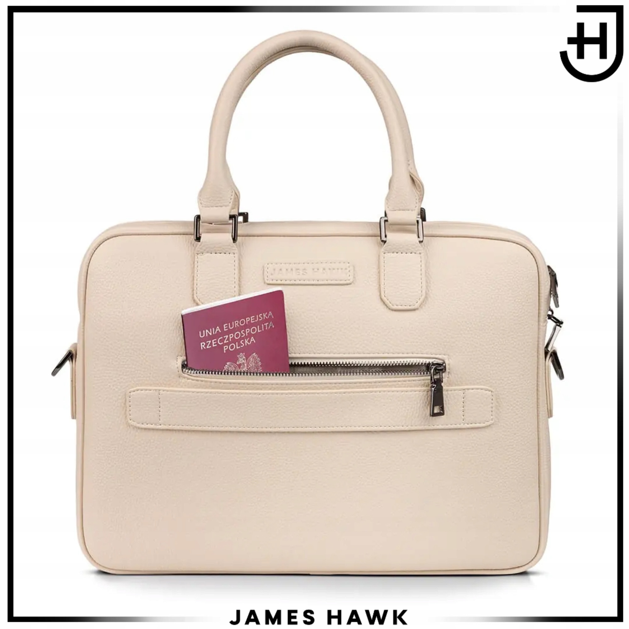 Geanta Laptop Si De Umar, James Hawk, Business Briefcase, 15.6 Inch, Crem, 38x29x7 cm, Curea De Umar Detasabila, Sistem Fixare Troler, Compartiment Documente, Protectie Antisoc, Eleganta, Rezistenta La Apa, Stil Office, Calatorii Afaceri