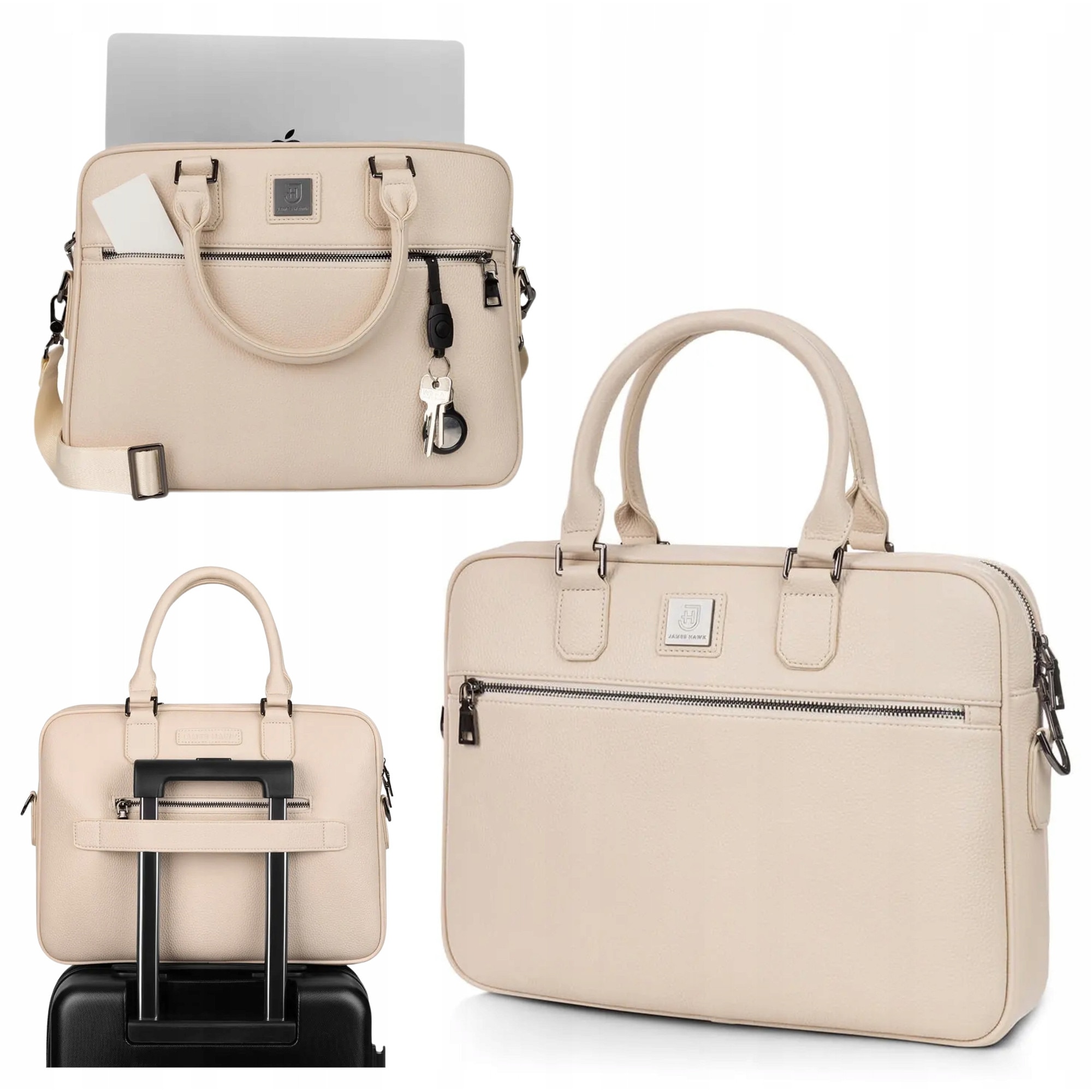 Geanta Laptop Si De Umar, James Hawk, Business Briefcase, 15.6 Inch, Crem, 38x29x7 cm, Curea De Umar Detasabila, Sistem Fixare Troler, Compartiment Documente, Protectie Antisoc, Eleganta, Rezistenta La Apa, Stil Office, Calatorii Afaceri