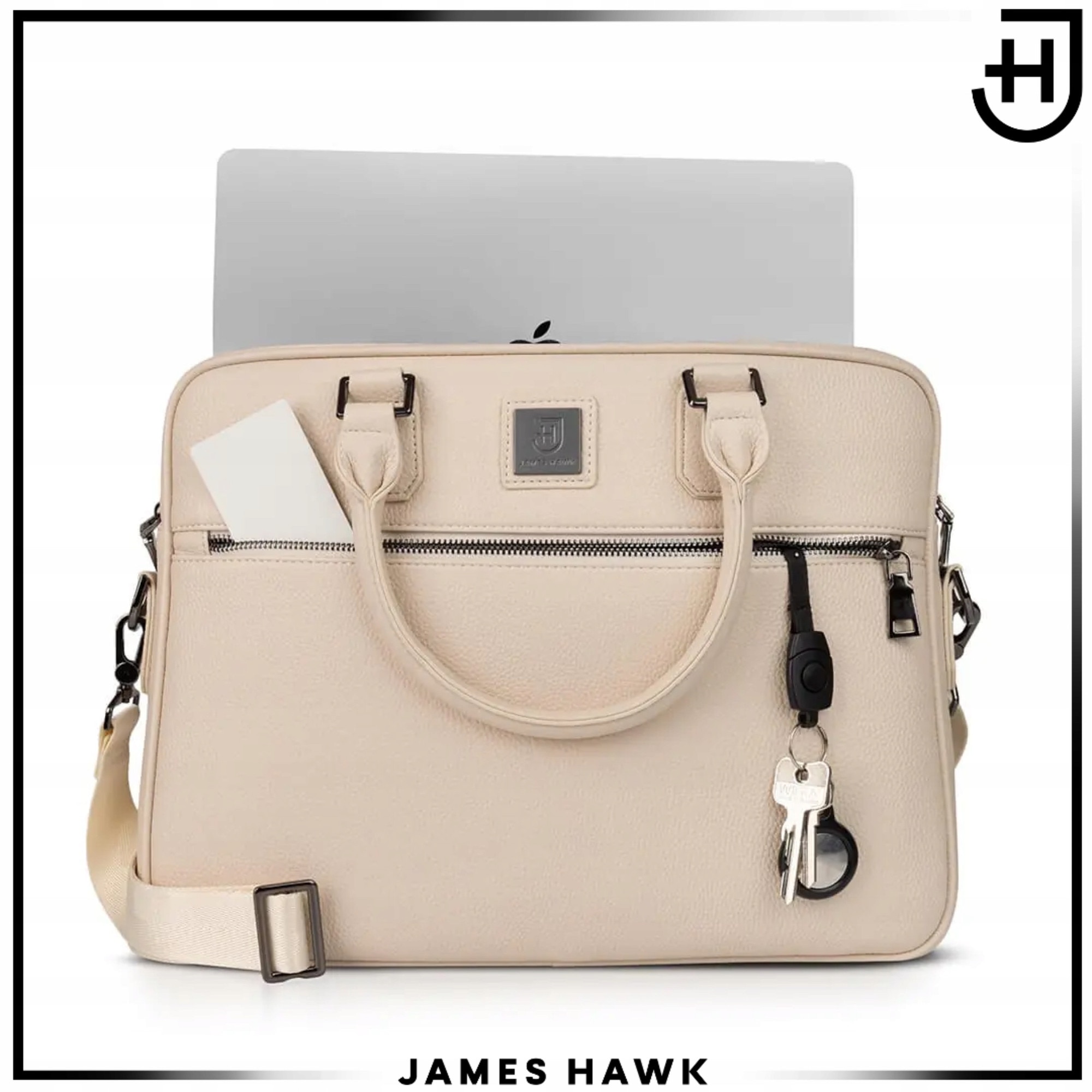 Geanta Laptop Si De Umar, James Hawk, Business Briefcase, 15.6 Inch, Crem, 38x29x7 cm, Curea De Umar Detasabila, Sistem Fixare Troler, Compartiment Documente, Protectie Antisoc, Eleganta, Rezistenta La Apa, Stil Office, Calatorii Afaceri