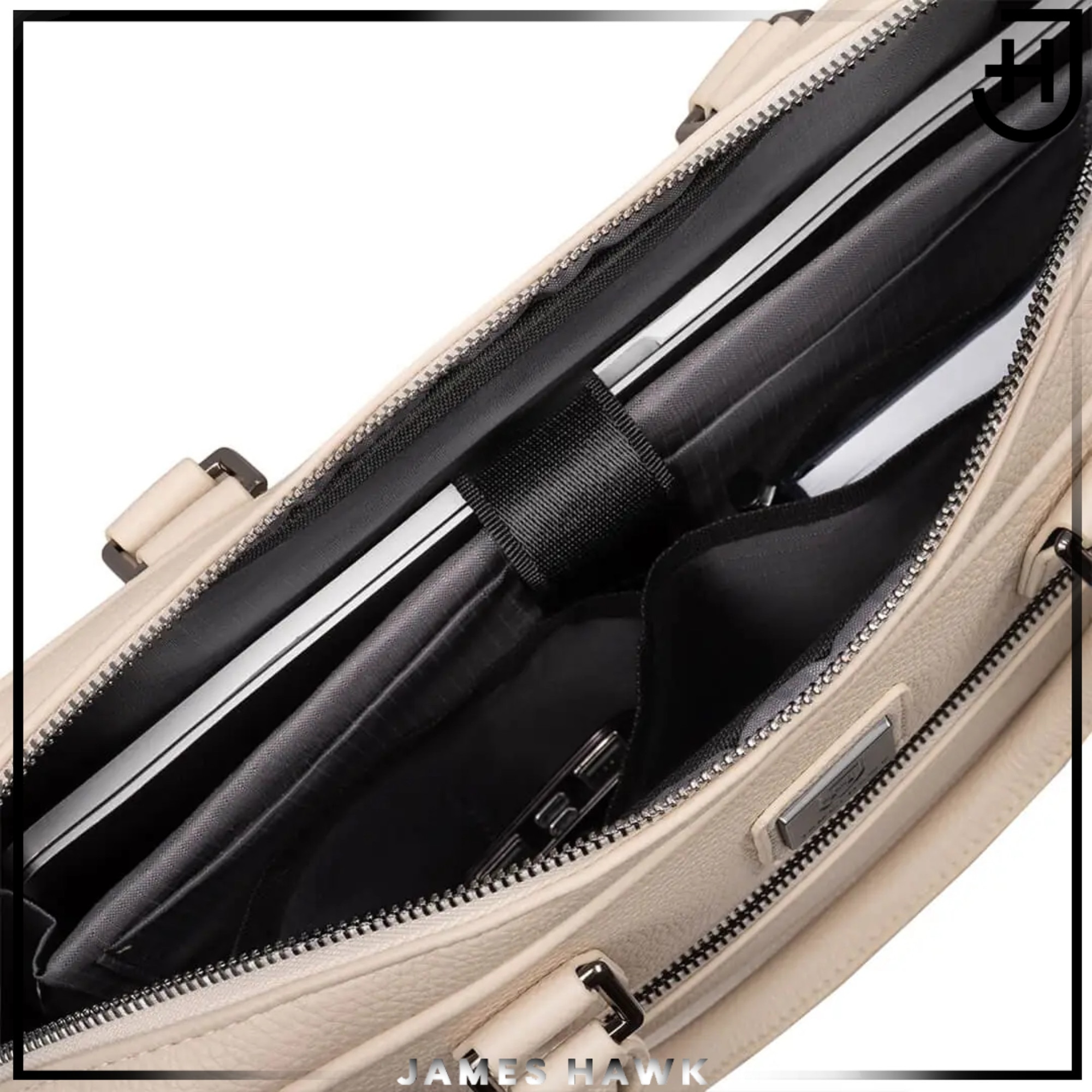 Geanta Laptop Si De Umar, James Hawk, Business Briefcase, 15.6 Inch, Crem, 38x29x7 cm, Curea De Umar Detasabila, Sistem Fixare Troler, Compartiment Documente, Protectie Antisoc, Eleganta, Rezistenta La Apa, Stil Office, Calatorii Afaceri