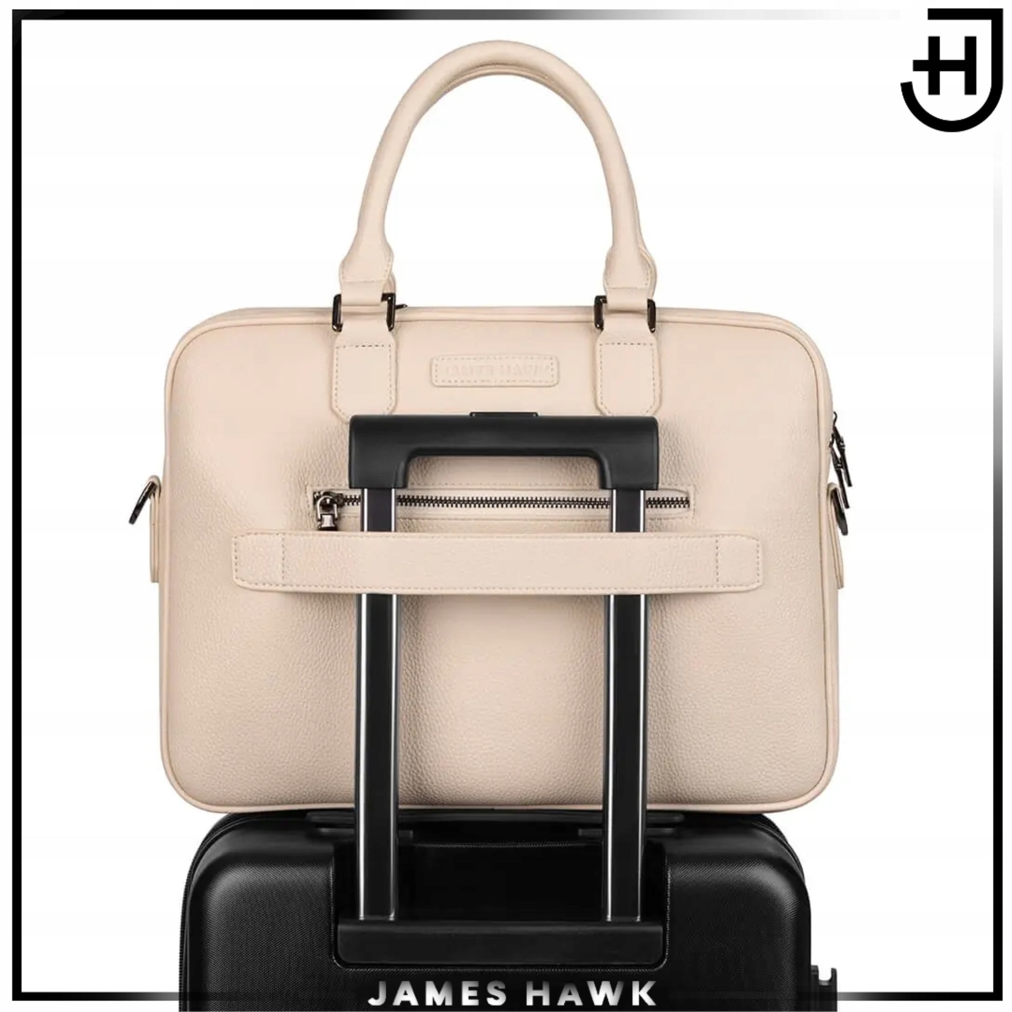 Geanta Laptop Si De Umar, James Hawk, Business Briefcase, 15.6 Inch, Crem, 38x29x7 cm, Curea De Umar Detasabila, Sistem Fixare Troler, Compartiment Documente, Protectie Antisoc, Eleganta, Rezistenta La Apa, Stil Office, Calatorii Afaceri