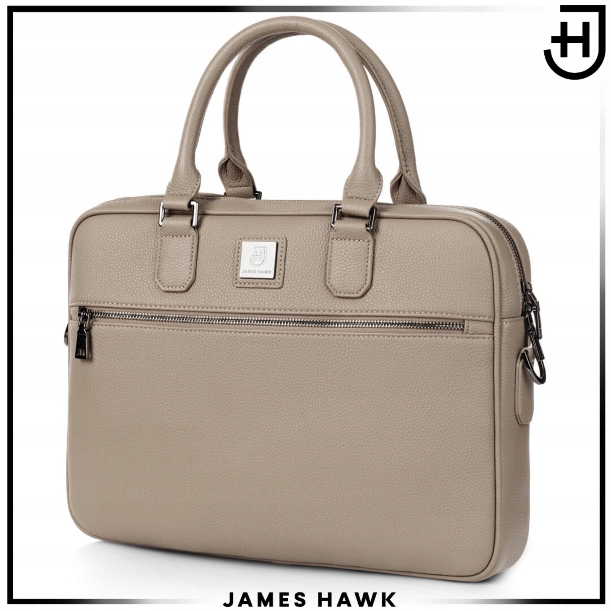 Geanta Laptop Si De Umar, James Hawk, Business Briefcase, 15.6 Inch, Bej-Gri, 38x29x7 cm, Curea De Umar Detasabila, Sistem Fixare Troler, Compartiment Documente, Protectie Antisoc, Eleganta, Rezistenta La Apa, Stil Office, Calatorii Business, Servieta