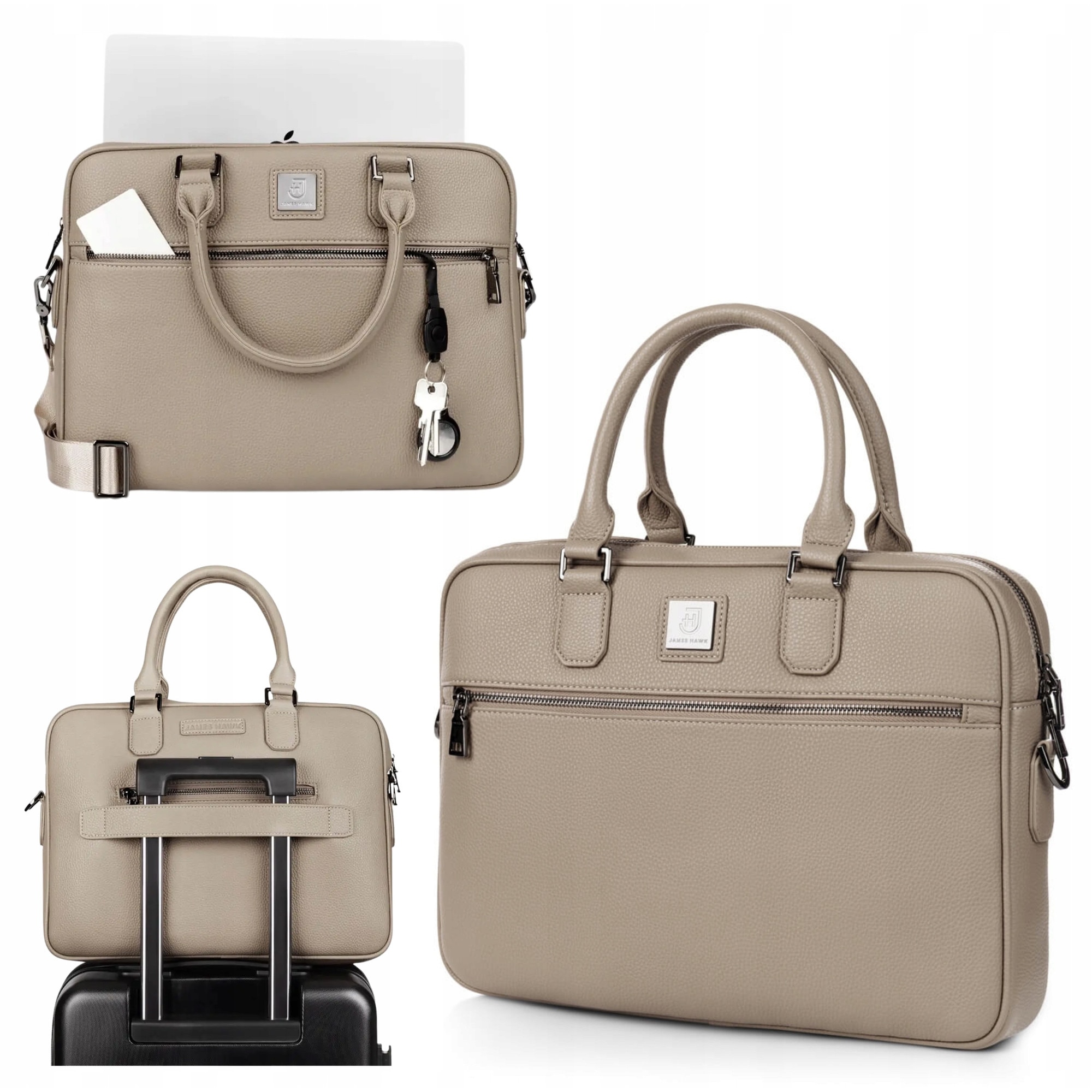 Geanta Laptop Si De Umar, James Hawk, Business Briefcase, 15.6 Inch, Bej-Gri, 38x29x7 cm, Curea De Umar Detasabila, Sistem Fixare Troler, Compartiment Documente, Protectie Antisoc, Eleganta, Rezistenta La Apa, Stil Office, Calatorii Business, Servieta