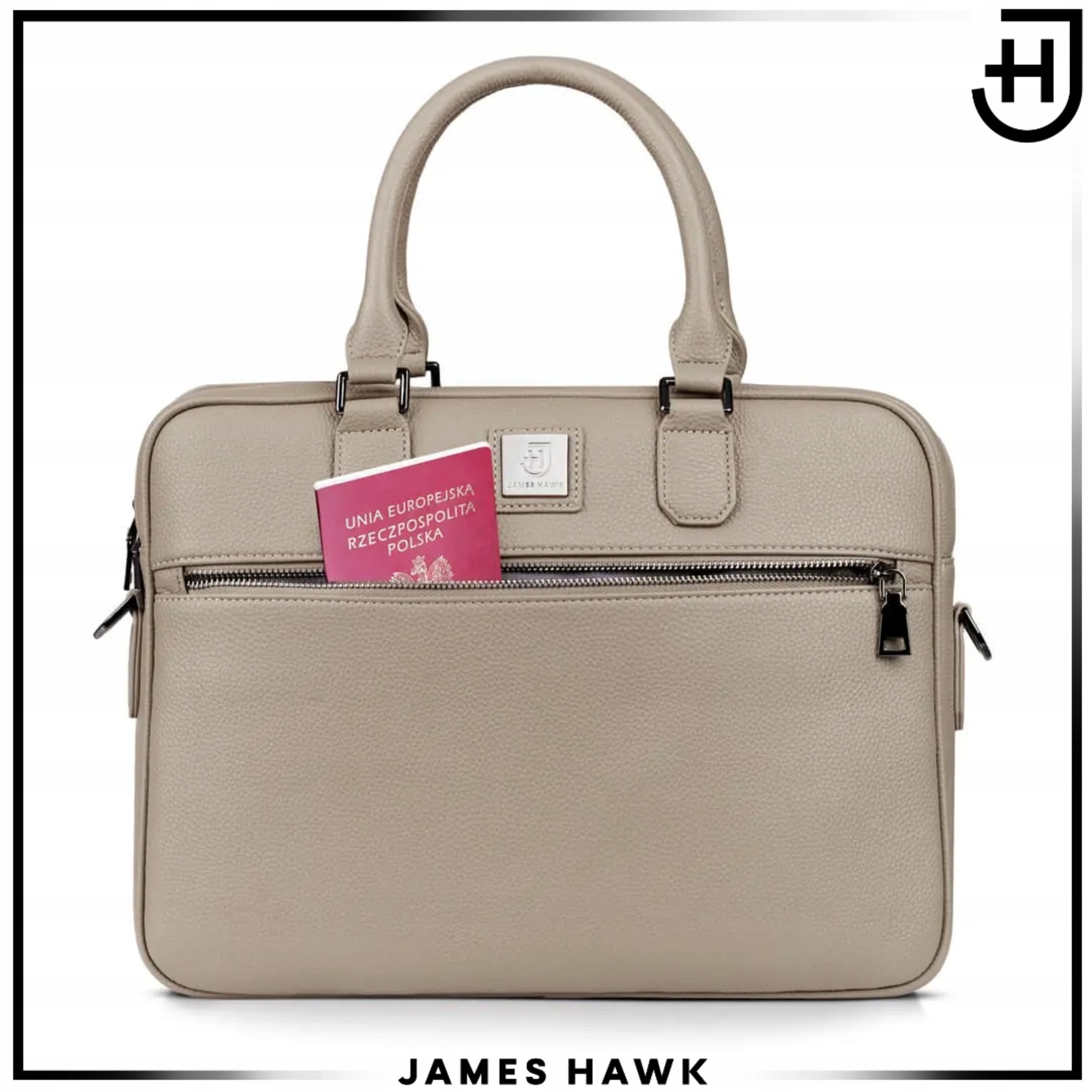 Geanta Laptop Si De Umar, James Hawk, Business Briefcase, 15.6 Inch, Bej-Gri, 38x29x7 cm, Curea De Umar Detasabila, Sistem Fixare Troler, Compartiment Documente, Protectie Antisoc, Eleganta, Rezistenta La Apa, Stil Office, Calatorii Business, Servieta
