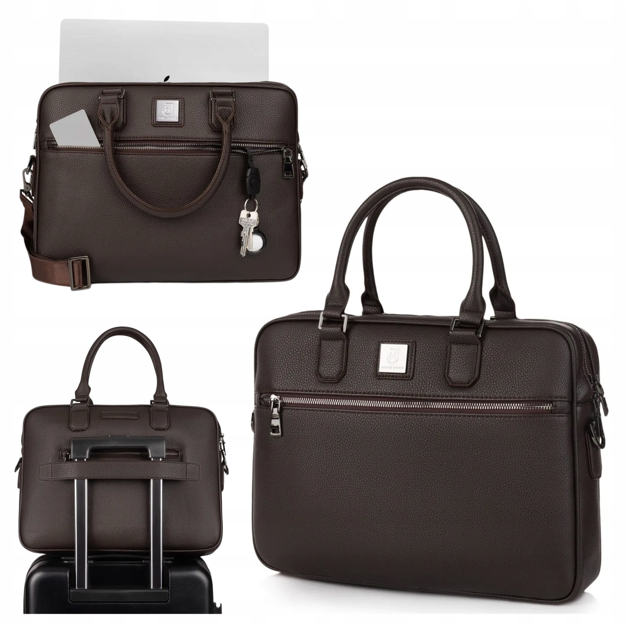 Geanta Laptop Si De Umar, James Hawk, Business Briefcase, 15.6 Inch, Maro, 38x29x7 cm, Curea De Umar Detasabila, Sistem Fixare Troler, Compartiment Documente, Protectie Antisoc, Eleganta, Rezistenta La Apa, Stil Office, Calatorii Afaceri