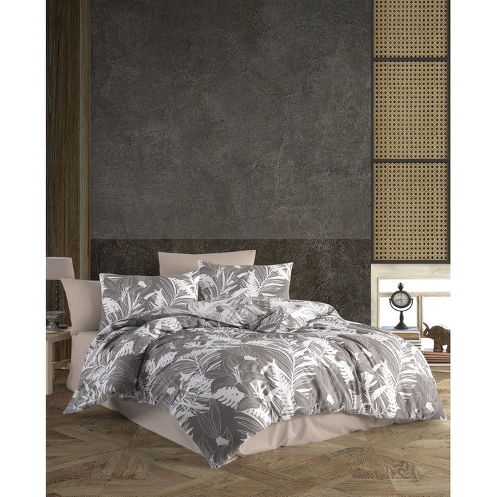 Set de lenjerie pentru pat dublu, cearceaf de pat 240x260cm, cearceaf de pilota 200x220cm, cu 4 fete de perna, Bamboo Satin, Gloris