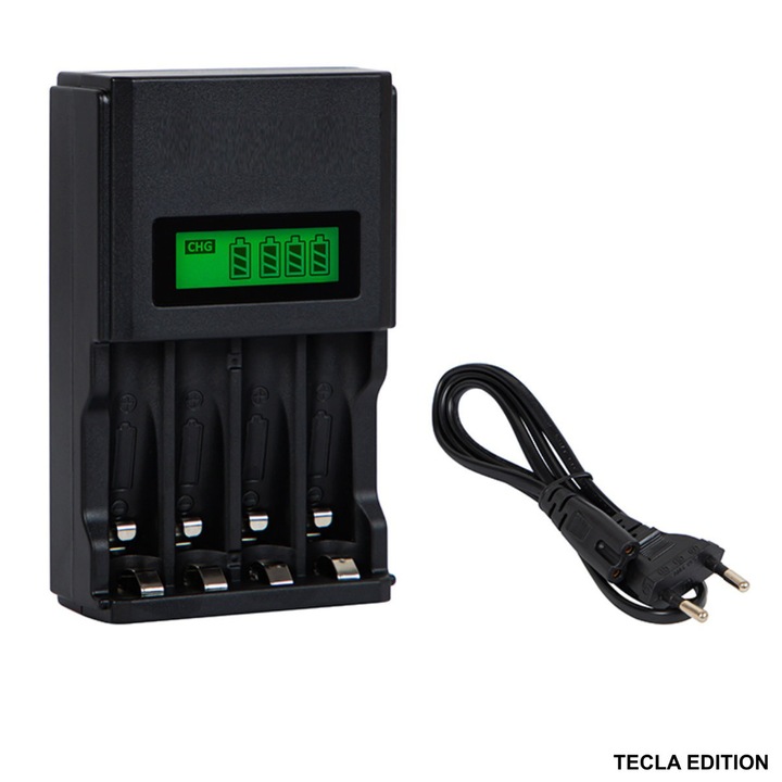 Incarcator baterii AA/AAA cu 4 sloturi si afisaj LCD - XN-107 pentru acumulatori Ni-MH/Ni-Cd, incarcare simultana, display nivel incarcare