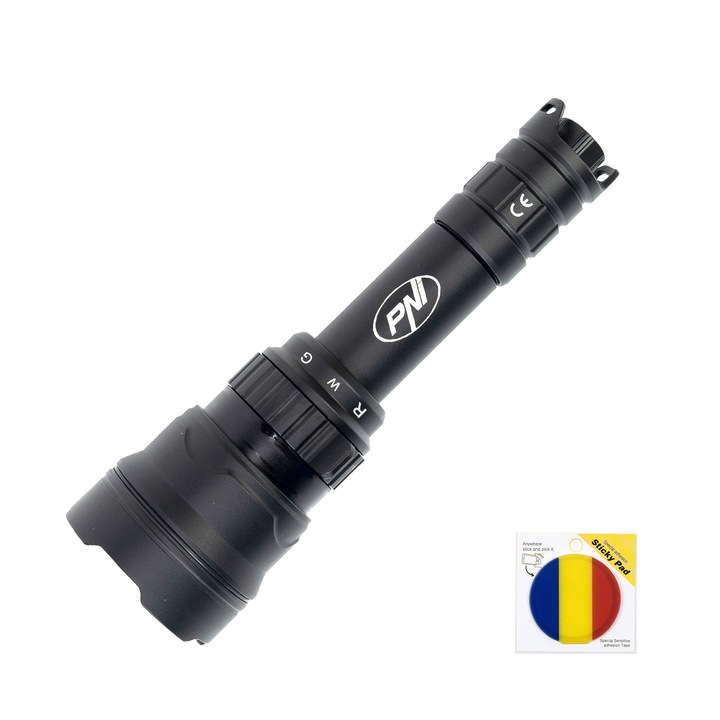 Пакет фенер PNI Adventure F300 с LED в 3 цвята, бял, червен, зелен, макс. 10W, IPX6 и включен флаг Sticky Pad