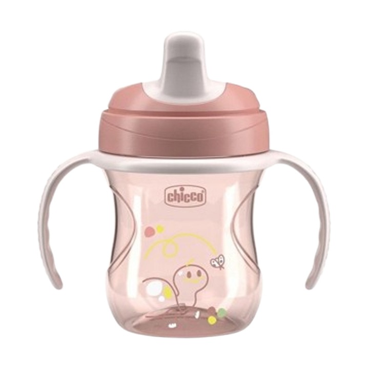Biberon din polipropilena, cu cioc si manere, 200 ml, Chicco Training Cup 180622, Roz 6-9 luni 9-12 luni