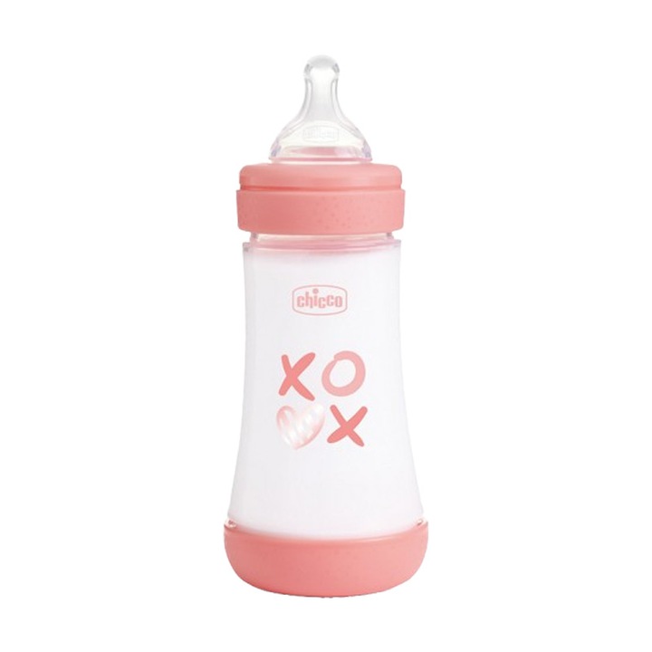 Polipropilén cumisüveg, szilikon cumifejjel, 240 ml, Chicco Perfect 5 Intui-flow 153916, Rózsaszín 3-6 hónap 6-9 hónap