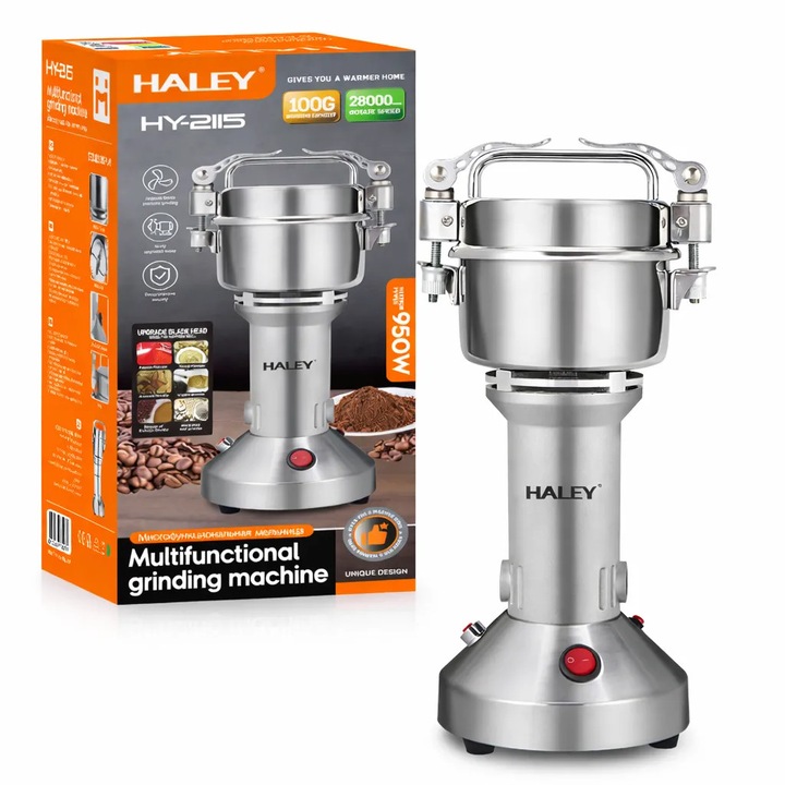 Rasnita electrica multifunctionala HALEY HY-2115, 950W, 100g, 28.000 RPM – pentru cafea si condimente