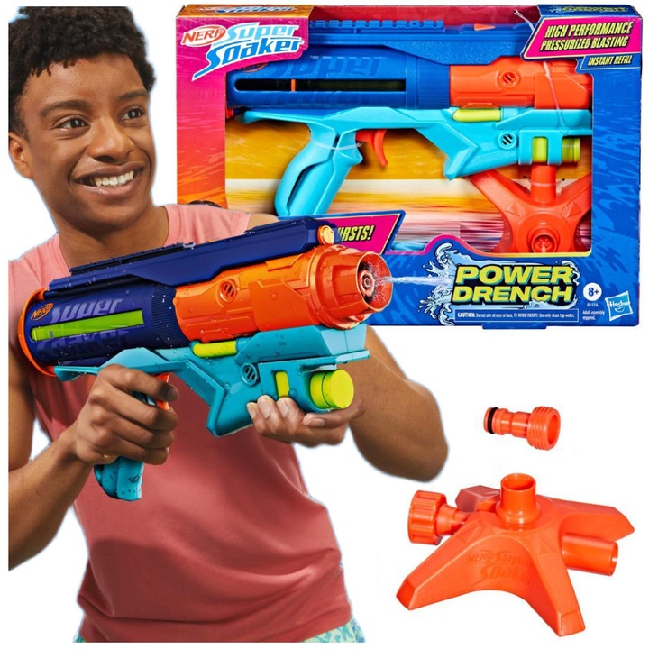 Воден пистолет Nerf Super Soaker Power Drench, комплект със станция за пълнене, 8+