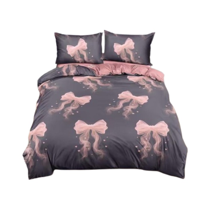 4 részes gumis lepedő szett, 2 személyes 180x200 cm, masni mintás