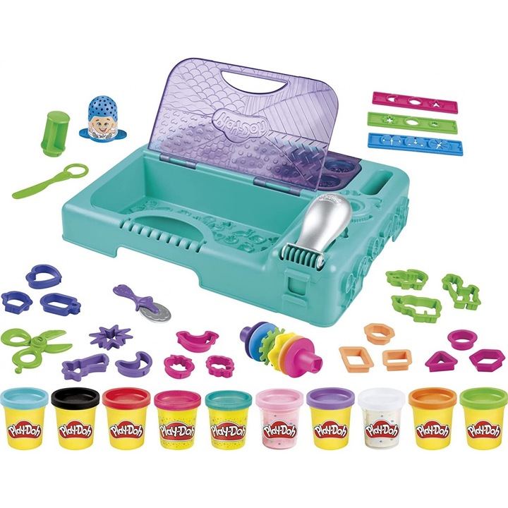 Play-Doh Set plastilina Super Warsztat, 10 culori, 30 accesorii, 0.5 kg masa de joaca