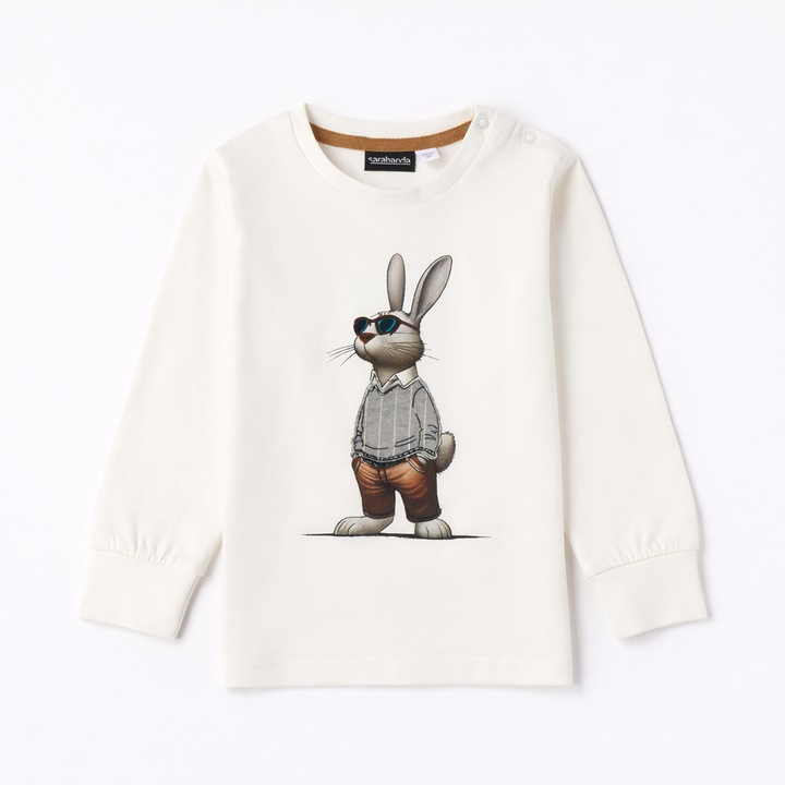 Sarabanda fiú blúz 100% pamut krém színben, stilizált nyuszi mintával