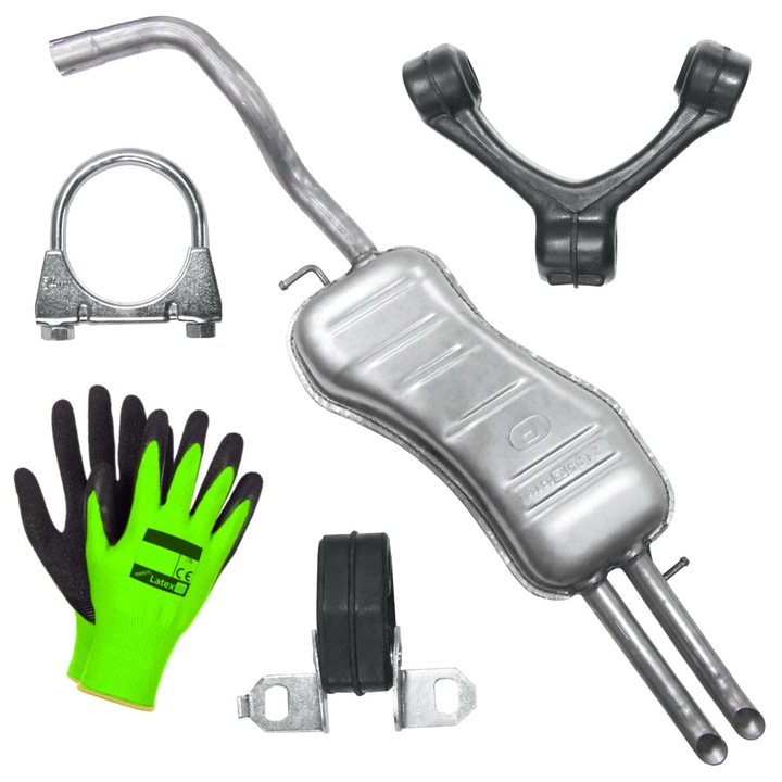 Kipufogócső Polmostrow, komplett készlet, Volkswagen Golf 4 IV Kombi, 1.6/2.0, szerelési elemekkel, véletlenszerű szín