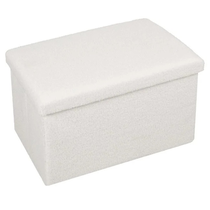 Taburet pliabil cu spatiu de depozitare, 60x33x36cm, Alb