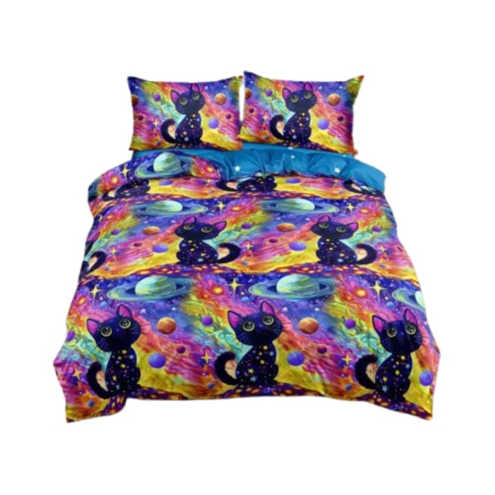 4 részes ágynemű, gumis, 2 személyes 180x200 cm, imádnivaló cicás mintával