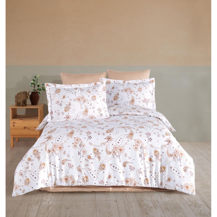 Set de lenjerie pentru pat dublu, cearceaf de pat 240x260cm, cearceaf de pilota 200x220cm, cu 4 fete de perna, Bamboo Satin, Liselotte