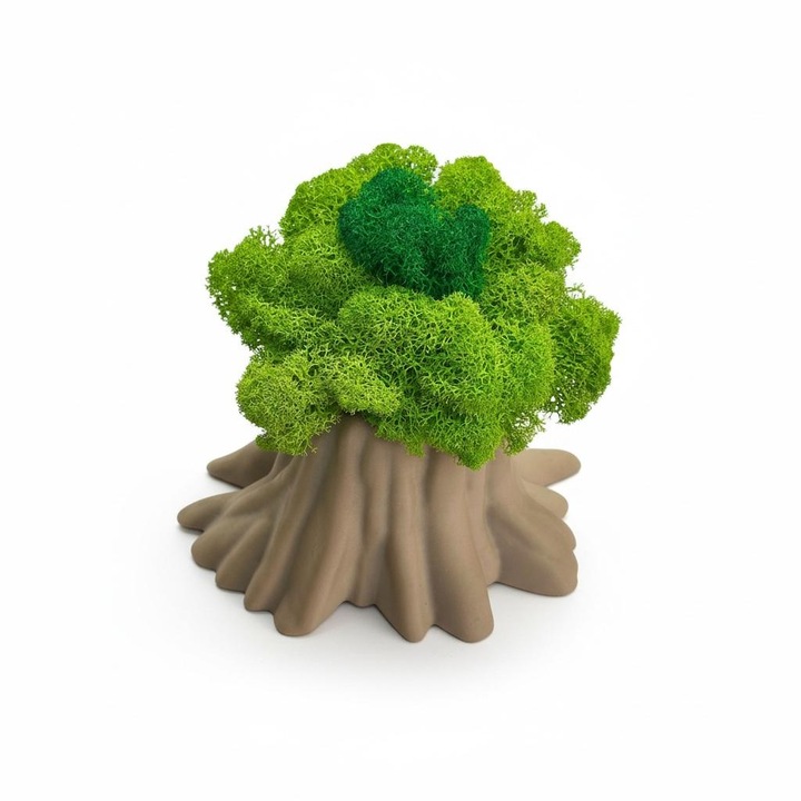 Decoratiune cu licheni stabilizati in vas tip buturuga printat 3D, Eventissimi, Wooden Log Lichen Decor, decor natural, multicolor