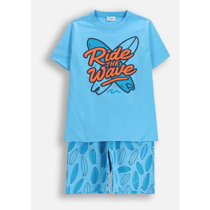 Coccodrillo gyerek pizsama, türkiz, 2 részes, pamut, Türkiz