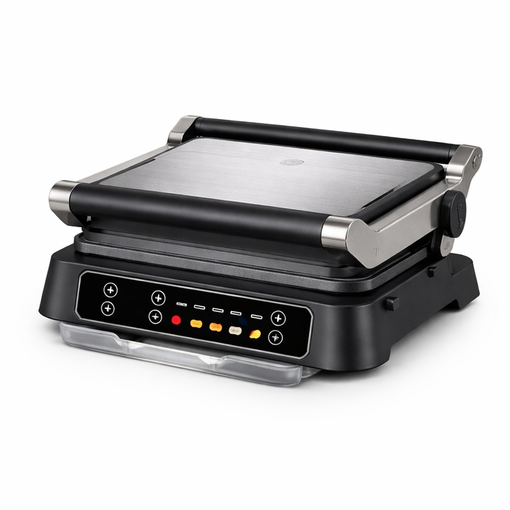 Grill Electric Contact 3 In 1, Gratar Presat Si Gratar Plat, Aparat Sandwich, Putere 2000W, Control Digital Cu Programe Presetate, Placi Antiaderente Detasabile, Tava Colectare Grasimi, Culoare Negru COMPANIERO