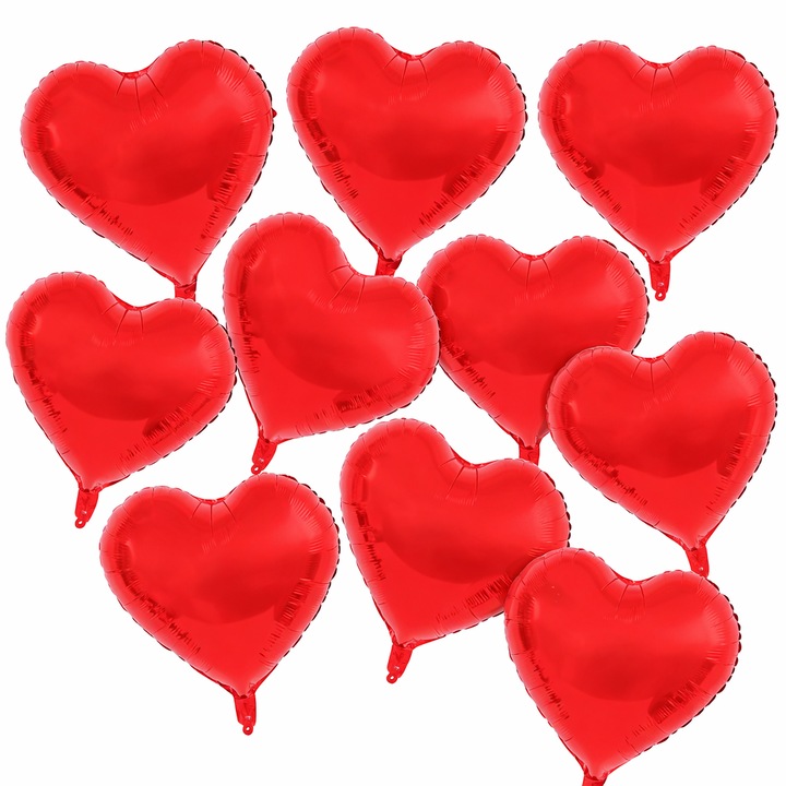 Set 10 baloane in forma de inima, rosu lucios, 45cm