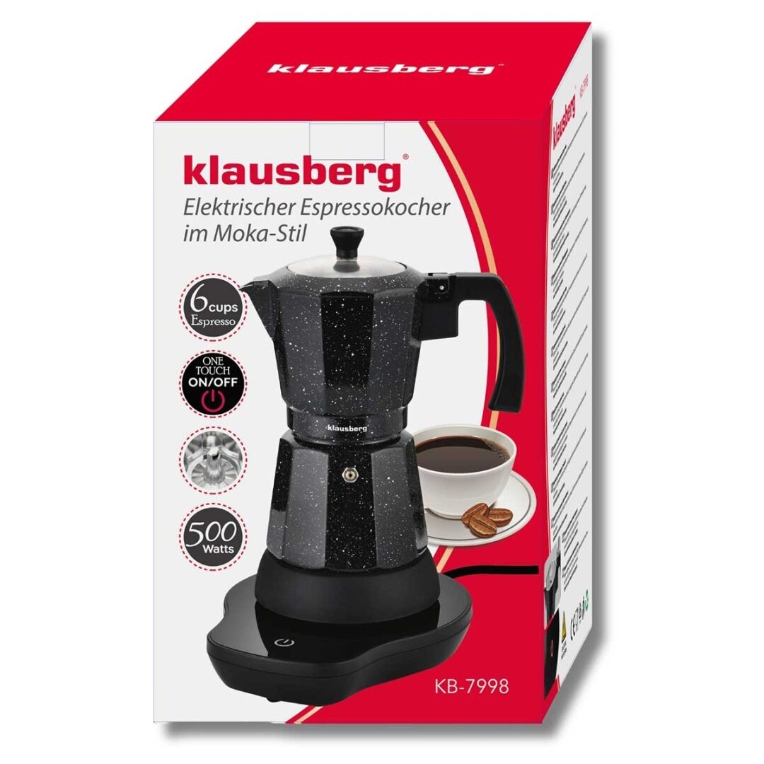 Kawiarka electrica moka Klausberg KB-7998, 6 cesti, 500W, neagra