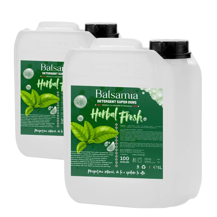 Detergent lichid Balsamia SuperDens Herbal Fresh set 2 x 5L, concentrat, parfum natural, pentru rufe universale