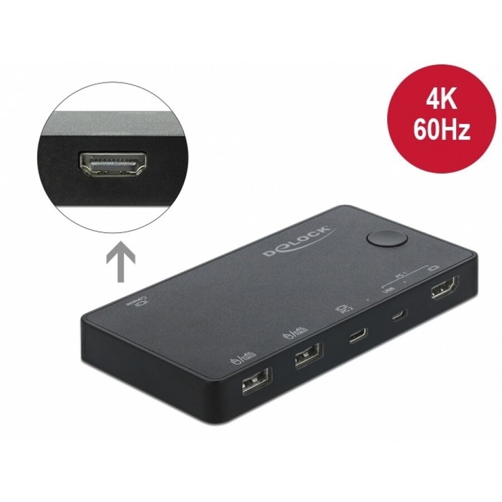 Switch KVM HDMI / USB-C 4K@60Hz cu USB 2.0, Delock 11477