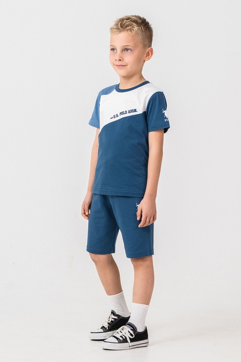 U.S. Polo Assn., Trening scurt din bumbac cu imprimeu logo, Alb/Albastru inchis