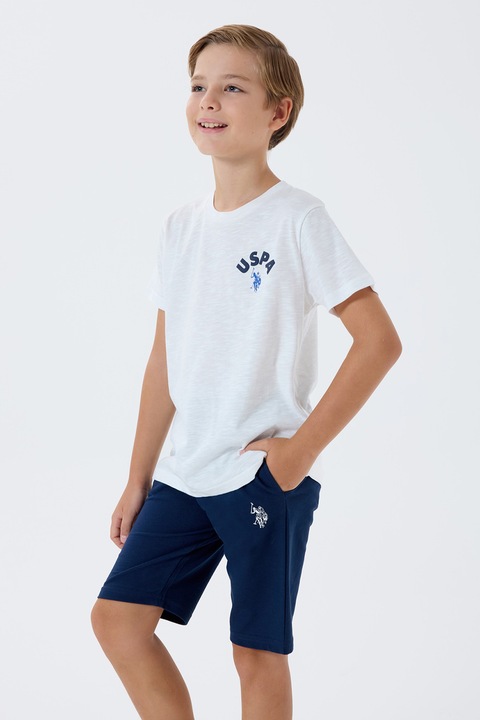 U.S. Polo Assn., Trening scurt cu imprimeu logo pe partea din spate, Rosu/Alb/Bleumarin