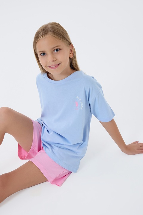 U.S. Polo Assn., Trening cu model in doua tonuri si buzunare laterale, Roz pastel/Albastru deschis