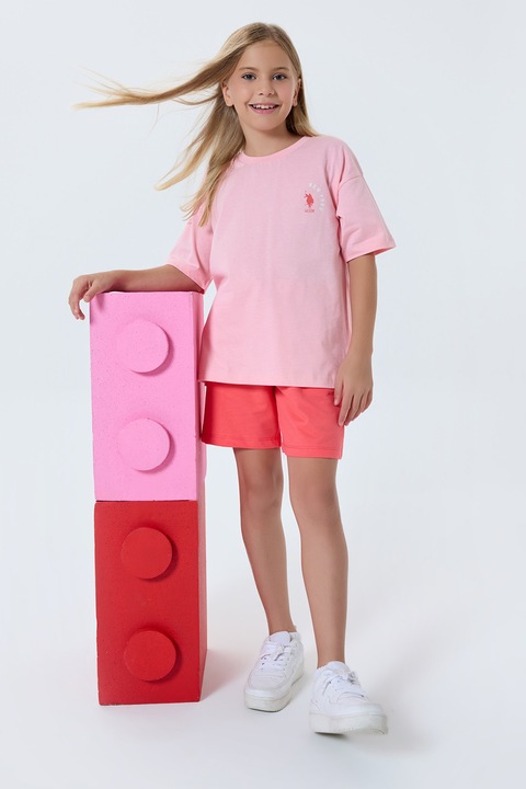 U.S. Polo Assn., Trening lejer din bumbac cu imprimeu pe partea din spate, Coral/Roz pastel