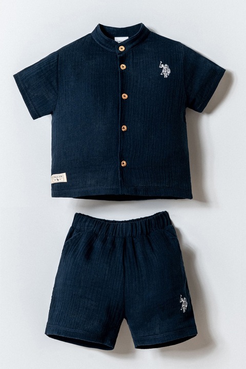 U.S. Polo Assn., Set de tricou cu nasturi si pantaloni scurti - 2 piese, Albastru ultramarin