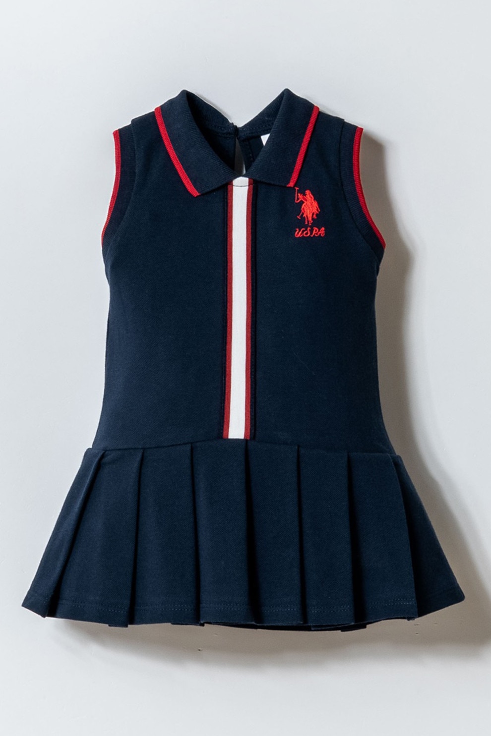 U.S. Polo Assn., Rochie scurta cu logo, Rosu, Alb, Bleumarin, 98 CM