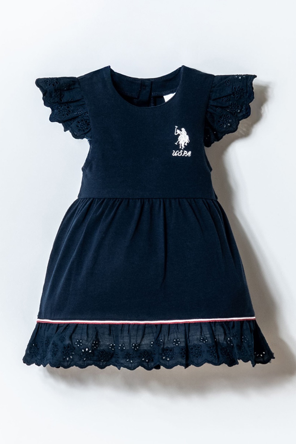 U.S. Polo Assn., Rochie evazata din amestec de bumbac cu logo, Albastru ultramarin, 86-92 CM