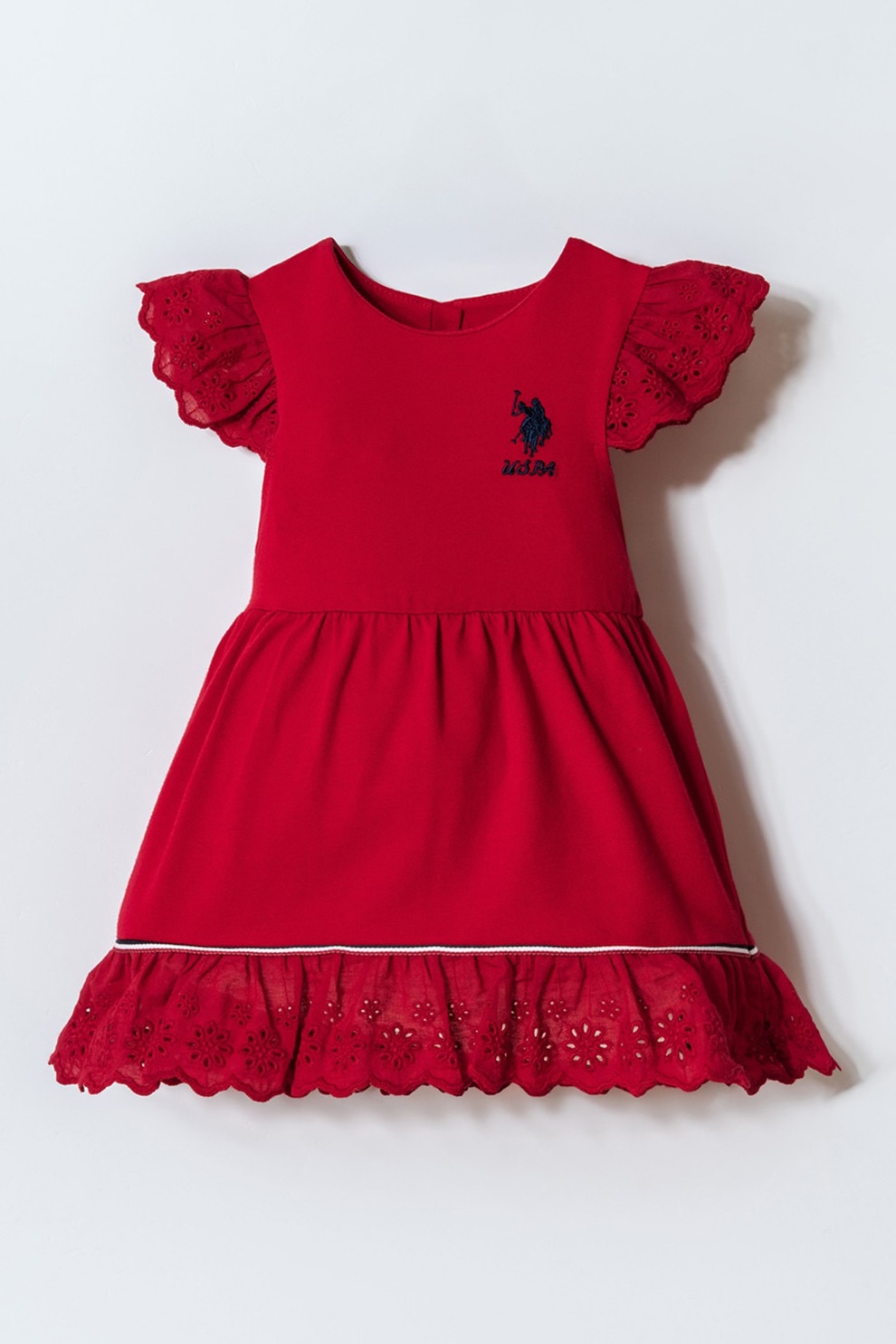 U.S. Polo Assn., Rochie evazata din amestec de bumbac cu logo, Rosu inchis, 68-74 CM