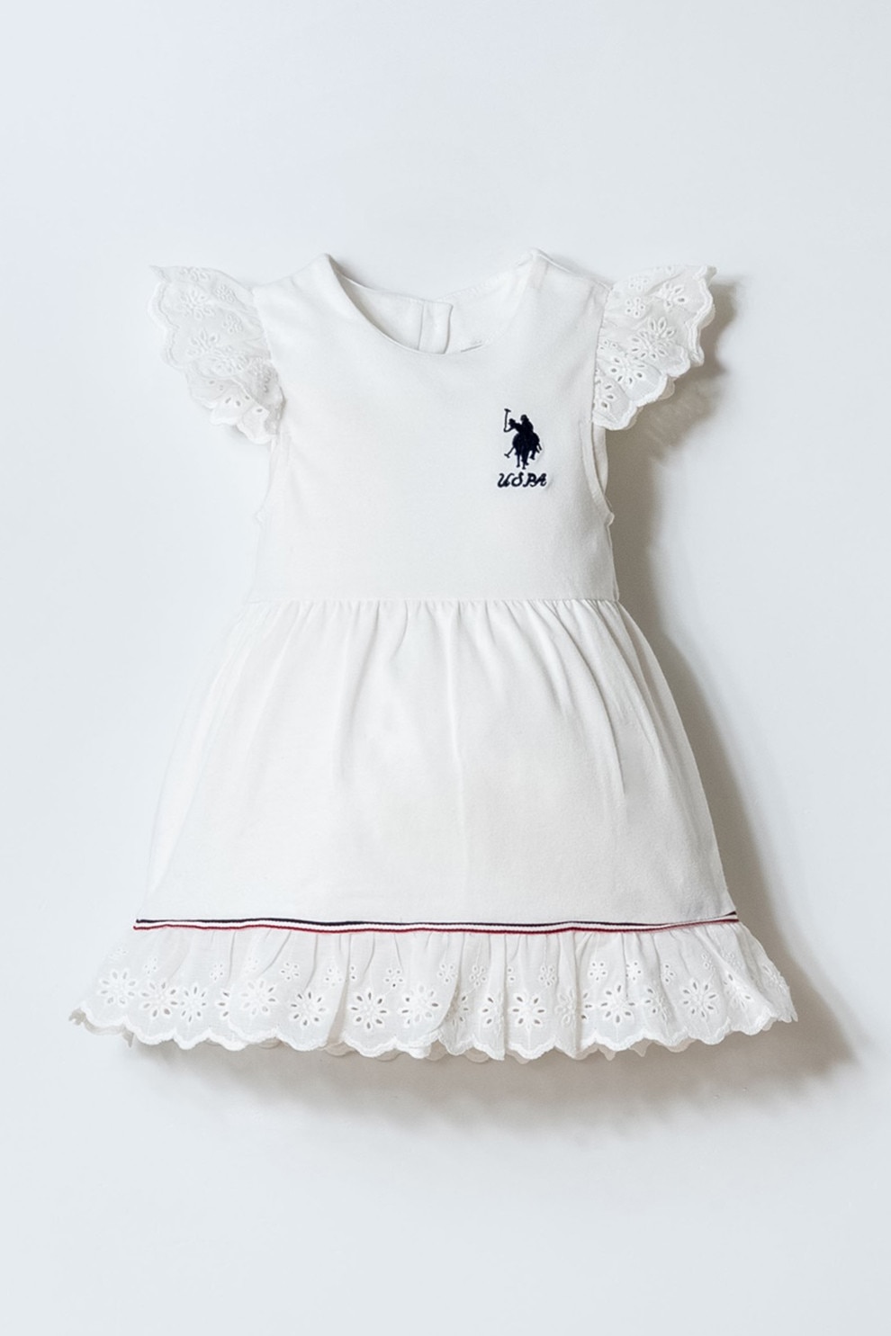 U.S. Polo Assn., Rochie evazata din amestec de bumbac cu logo, Alb, 80-86 CM