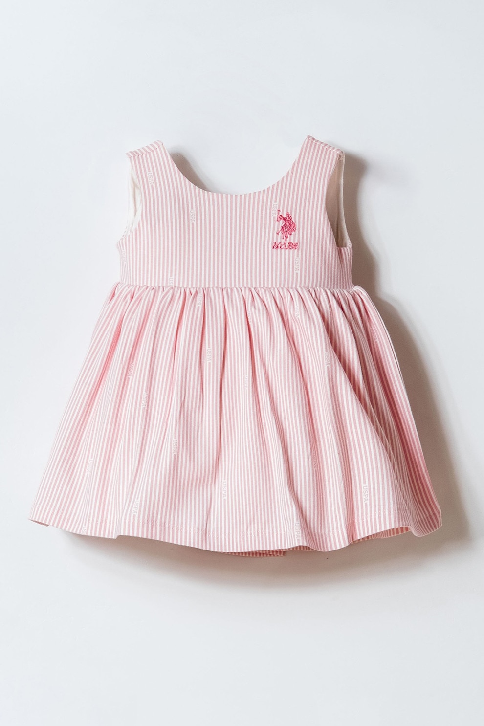 U.S. Polo Assn., Rochie din amestec de bumbac cu model in dungi, Alb, Roz pastel, 98 CM
