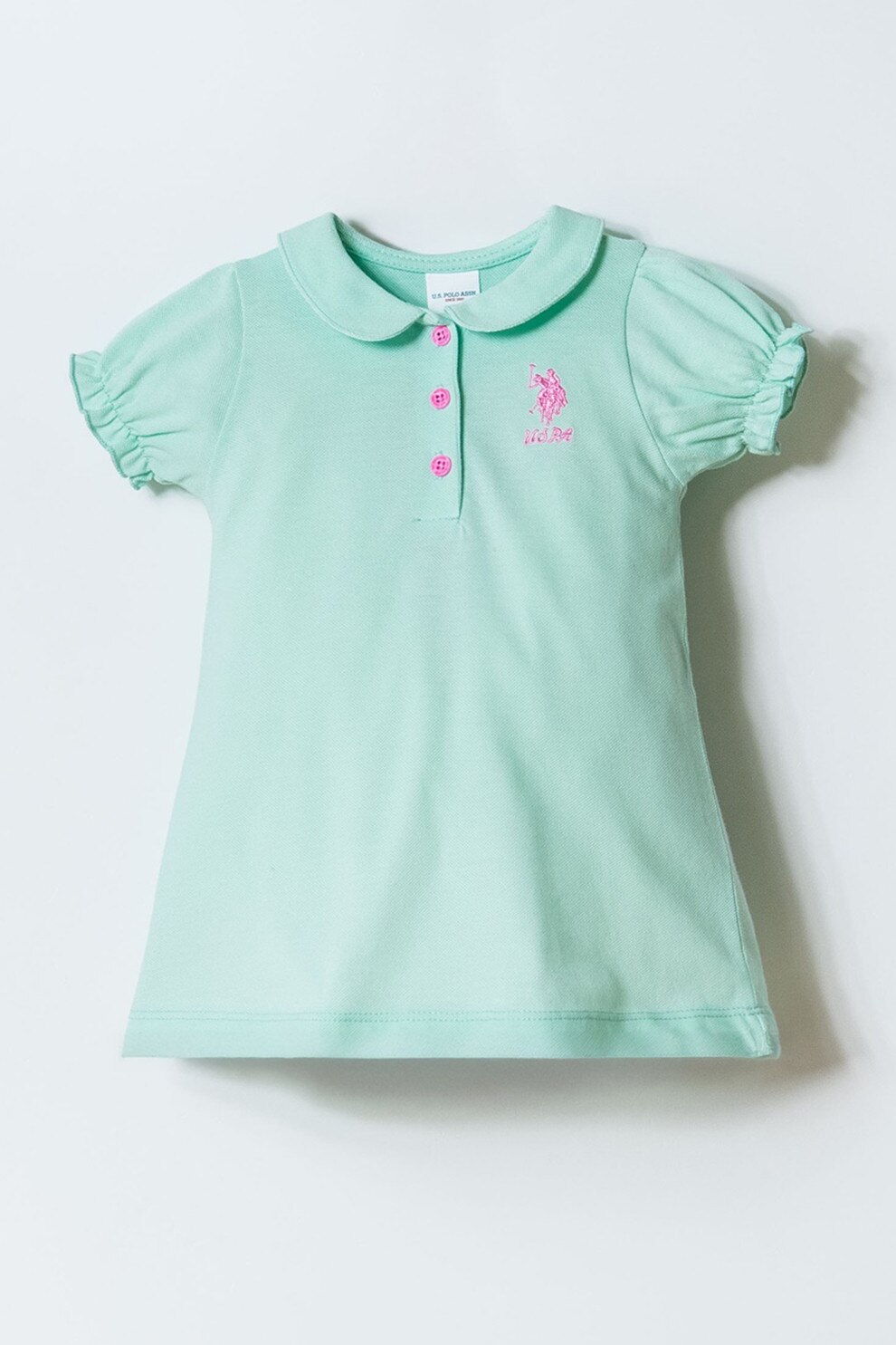 U.S. Polo Assn., Rochie din material pique cu detaliu logo, Verde menta, 68-74 CM