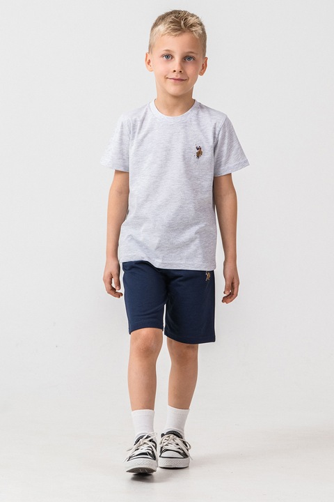 U.S. Polo Assn., Trening scurt cu detaliu logo discret, Gri melange/Bleumarin