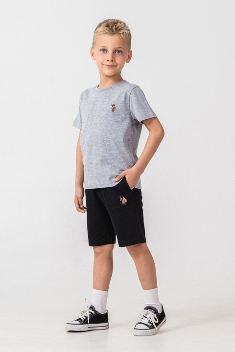 U.S. Polo Assn., Trening scurt cu aplicatie logo discreta, Negru/Gri melange