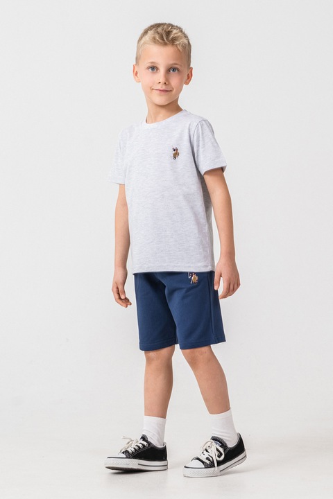 U.S. Polo Assn., Trening scurt cu aplicatie logo discreta, Gri deschis melange/Bleumarin