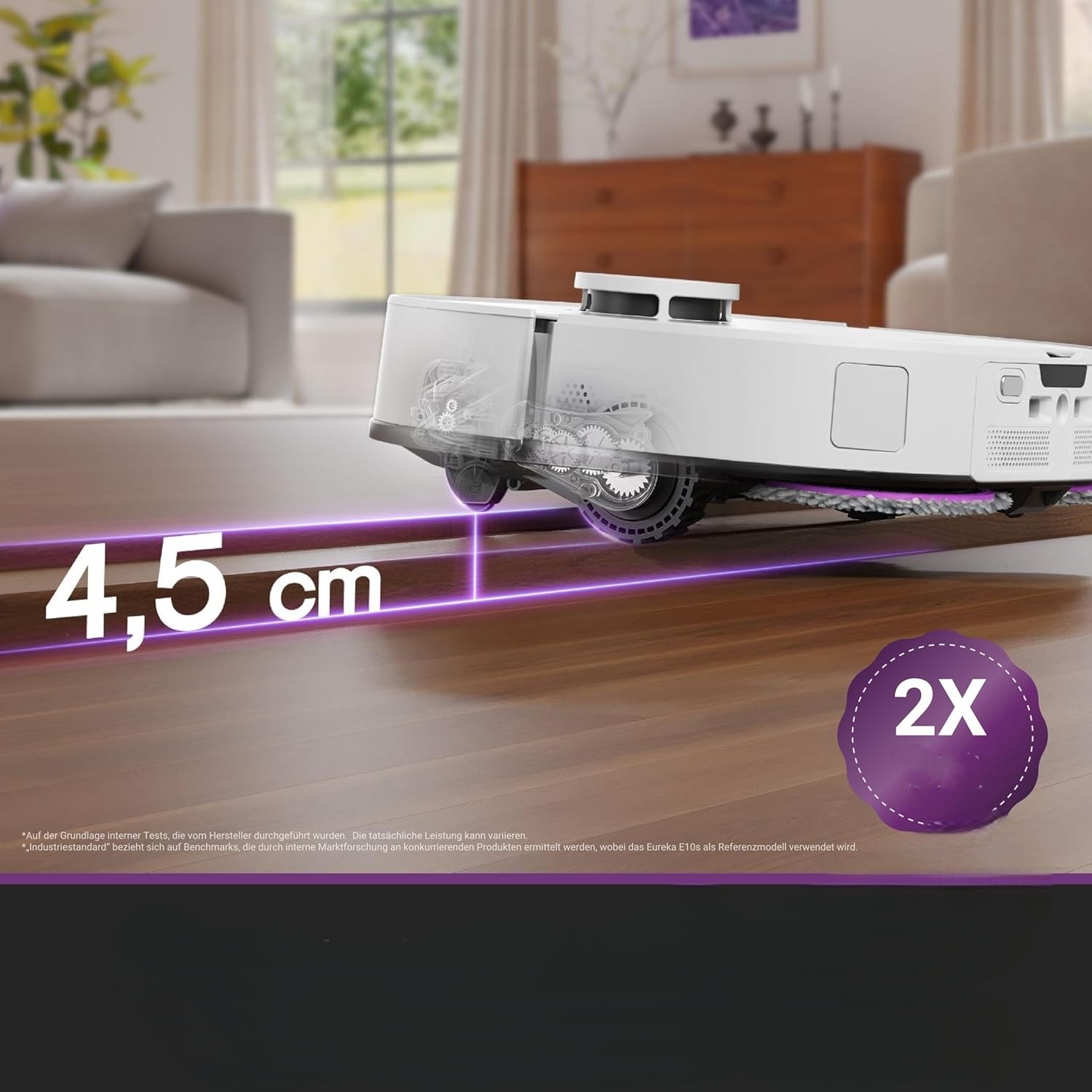Aspirator robot mop EUREKA J15 Max Ultra White, 22000Pa, statie automata autocuratare, spalare mop 80°C, uscare aer cald 55°C, IntelliView AI 2.0, extensie perie laterala si mop, Anti-Infasurare, LiDAR, Control aplicatie