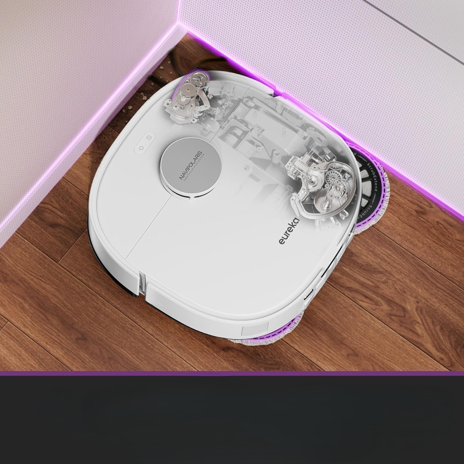 Aspirator robot mop EUREKA J15 Max Ultra White, 22000Pa, statie automata autocuratare, spalare mop 80°C, uscare aer cald 55°C, IntelliView AI 2.0, extensie perie laterala si mop, Anti-Infasurare, LiDAR, Control aplicatie
