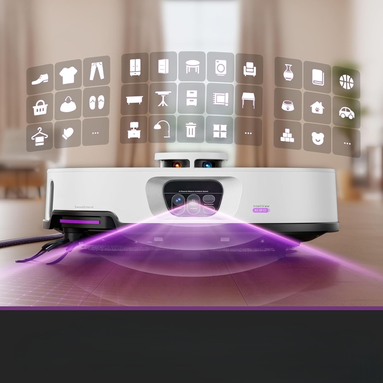 Aspirator robot mop EUREKA J15 Max Ultra White, 22000Pa, statie automata autocuratare, spalare mop 80°C, uscare aer cald 55°C, IntelliView AI 2.0, extensie perie laterala si mop, Anti-Infasurare, LiDAR, Control aplicatie