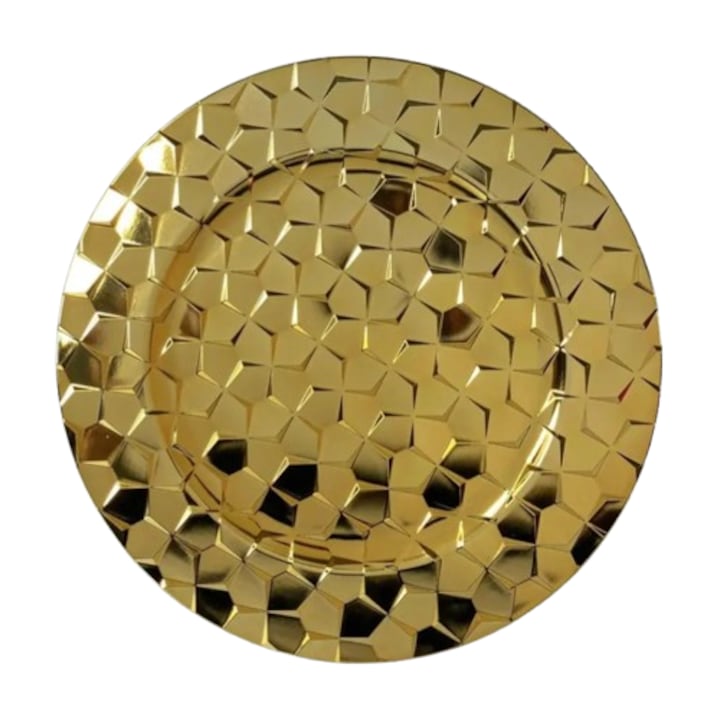 Farfurie suport, decor nunta, platou servire evenimente, plastic, 33 cm, Auriu, Clini 422