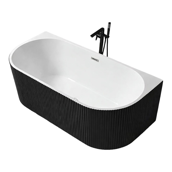 Cada baie freestanding Bella WB-6019-L, model 3D tip riflaj, 170 x 75 x 59 cm, negru